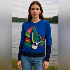 Polo Ralph Lauren Sailing Sweater Blue Red Size Small